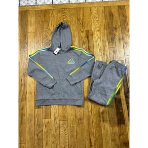 Adidas Boys' Gray Tracksuit Set Hoodie & Pants New Gradient‎ Stripes